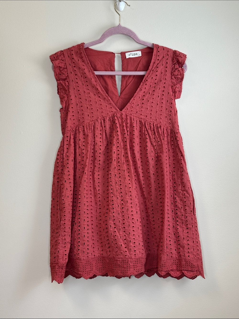 C’isa Women's Eyelet Romper Dress in Dusty Rose